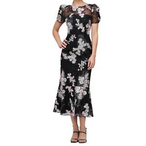 JS Collections Hope Flounce Tea Length Dress black pink size 2